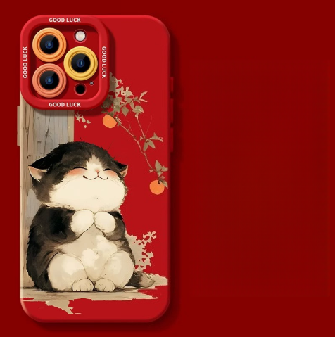Lucky Tangerine Cat Silicone Phone Case – Compatible with iPhone 16 Series