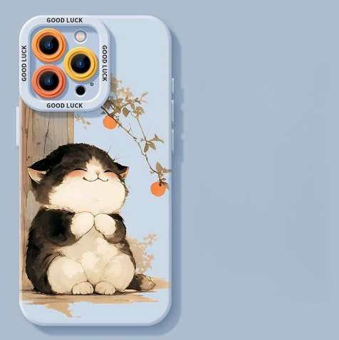 Lucky Tangerine Cat Silicone Phone Case – Compatible with iPhone 16 Series