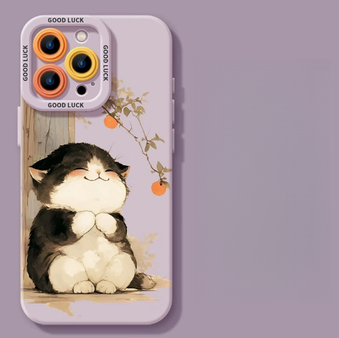 Lucky Tangerine Cat Silicone Phone Case – Compatible with iPhone 16 Series