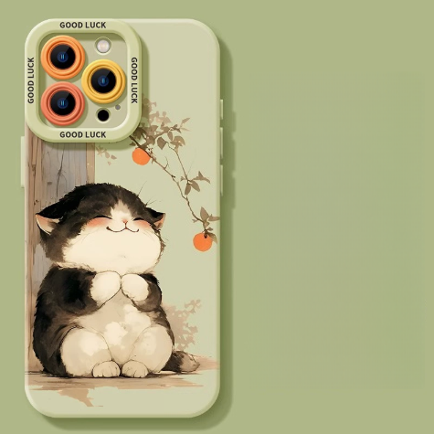 Lucky Tangerine Cat Silicone Phone Case – Compatible with iPhone 16 Series