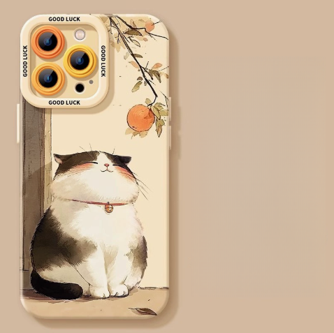 Lucky Tangerine Cat Silicone Phone Case – Compatible with iPhone 16 Series