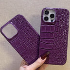 Hand-Crafted Leather Crocodile-Embossed Mulberry Purple Phone Case – Compatible with iPhone 15 Series