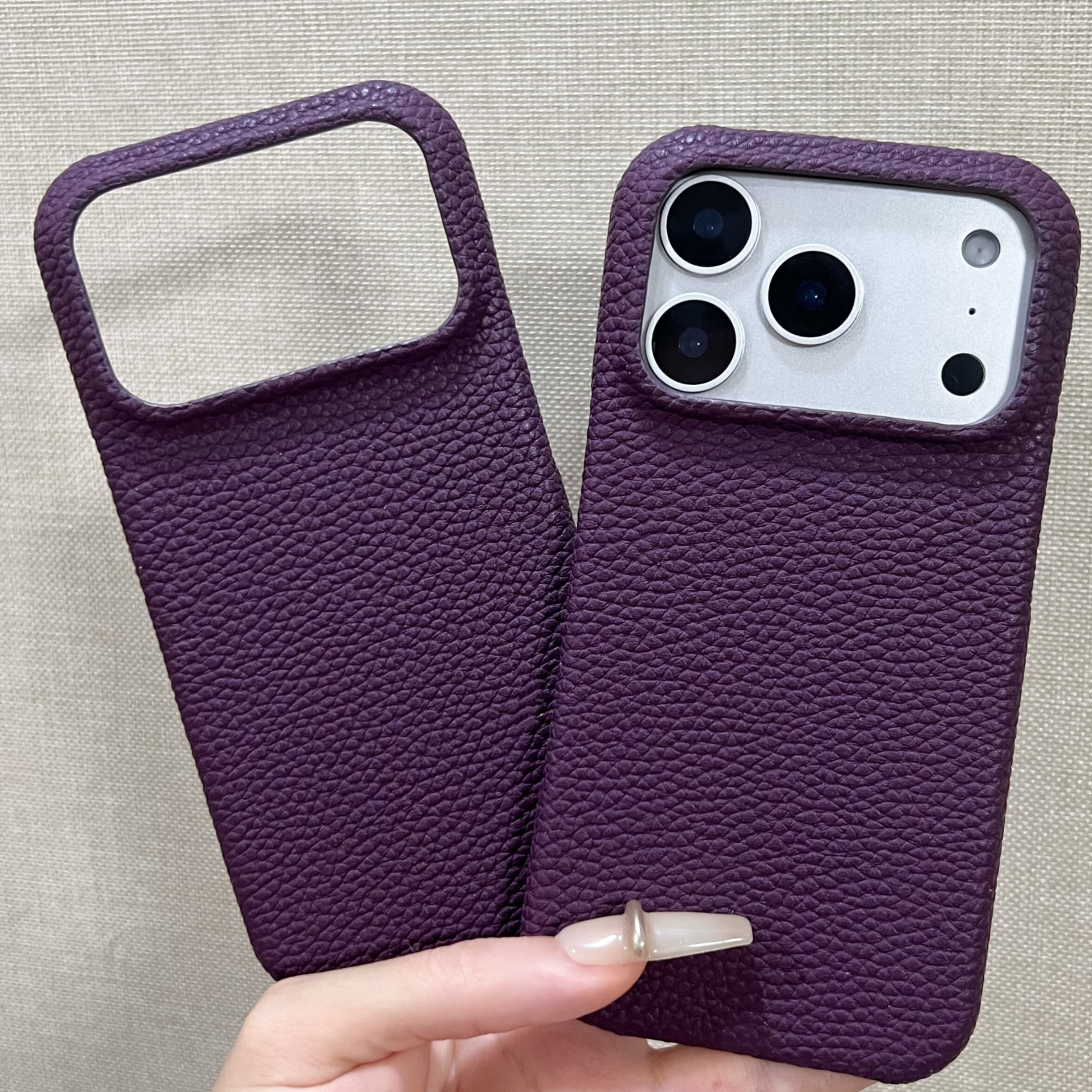 Hand-Crafted Mulberry Purple Leather Phone Case – Compatible with iPhone 17 Series