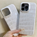 Hand-Crafted Leather Crocodile-Embossed Cream White Phone Case – Compatible with iPhone 17 Series