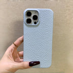 Hand-Crafted Vanilla White & Powder Blue Leather Phone Case – Compatible with iPhone 14 Series