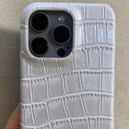 Hand-Crafted Leather Crocodile-Embossed Cream White Phone Case – Compatible with iPhone 17 Series