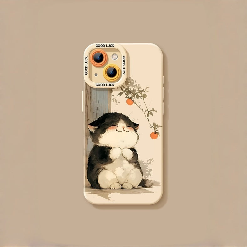 Lucky Tangerine Cat Silicone Phone Case – Compatible with iPhone 16 Series
