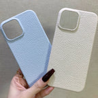 Hand-Crafted Vanilla White & Powder Blue Leather Phone Case – Compatible with iPhone 14 Series