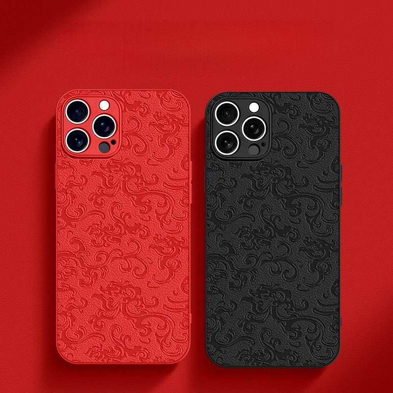 Traditional Chinese-Inspired Faux Leather Phone Case – iPhone 15 Series