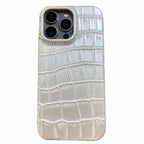 Hand-Crafted Leather Crocodile-Embossed Cream White Phone Case – Compatible with iPhone 17 Series