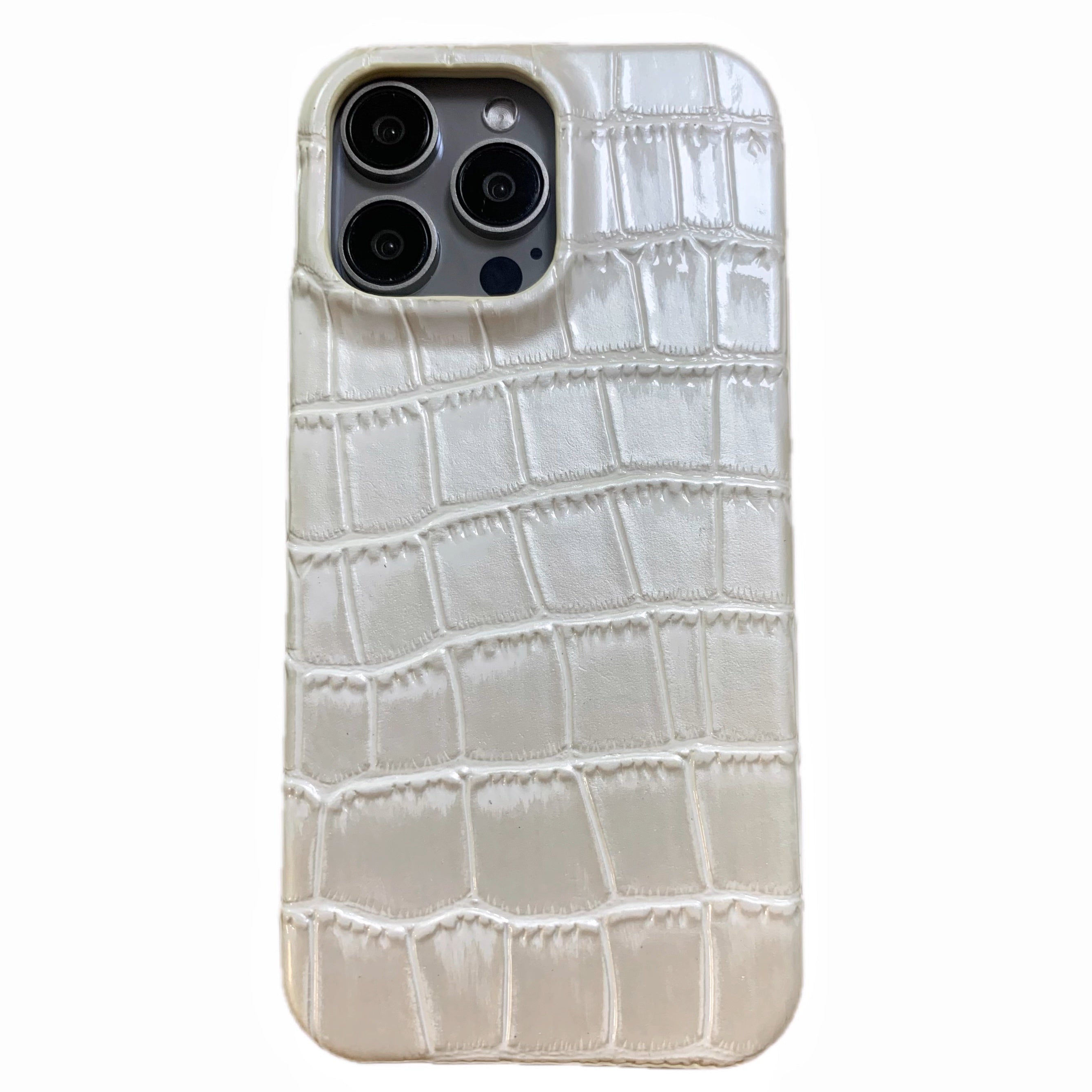 Hand-Crafted Leather Crocodile-Embossed Cream White Phone Case – Compatible with iPhone 17 Series