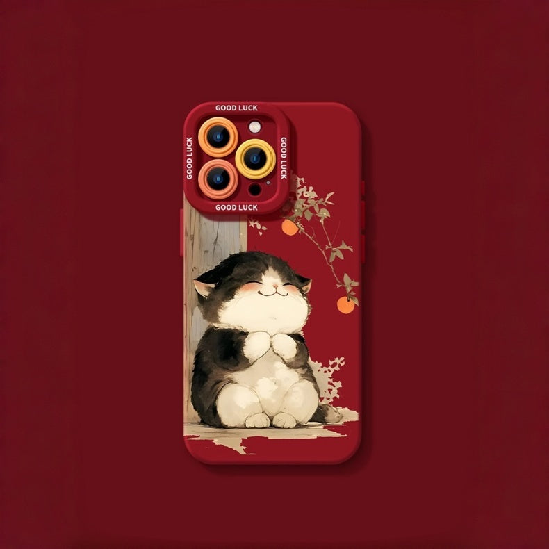 Lucky Tangerine Cat Silicone Phone Case – Compatible with iPhone 16 Series