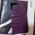 Hand-Crafted Leather Crocodile-Embossed Mulberry Purple Phone Case – Compatible with iPhone 15 Series