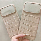 Hand-Crafted Leather Crocodile-Embossed Beige Phone Case – Compatible with iPhone 17 Series