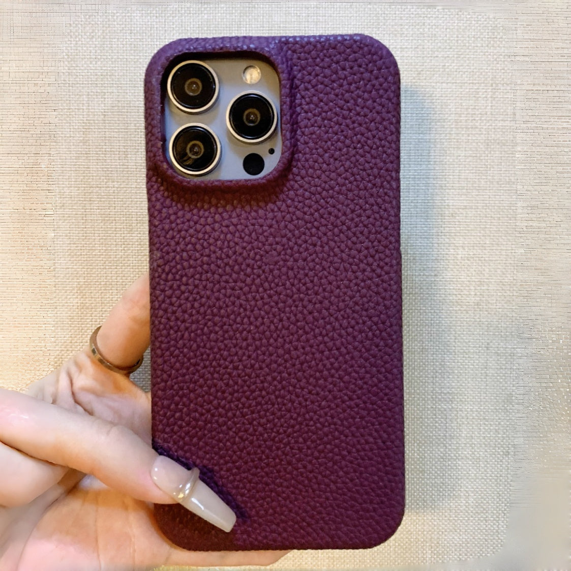 Hand-Crafted Mulberry Purple Leather Phone Case – Compatible with iPhone 15 Series